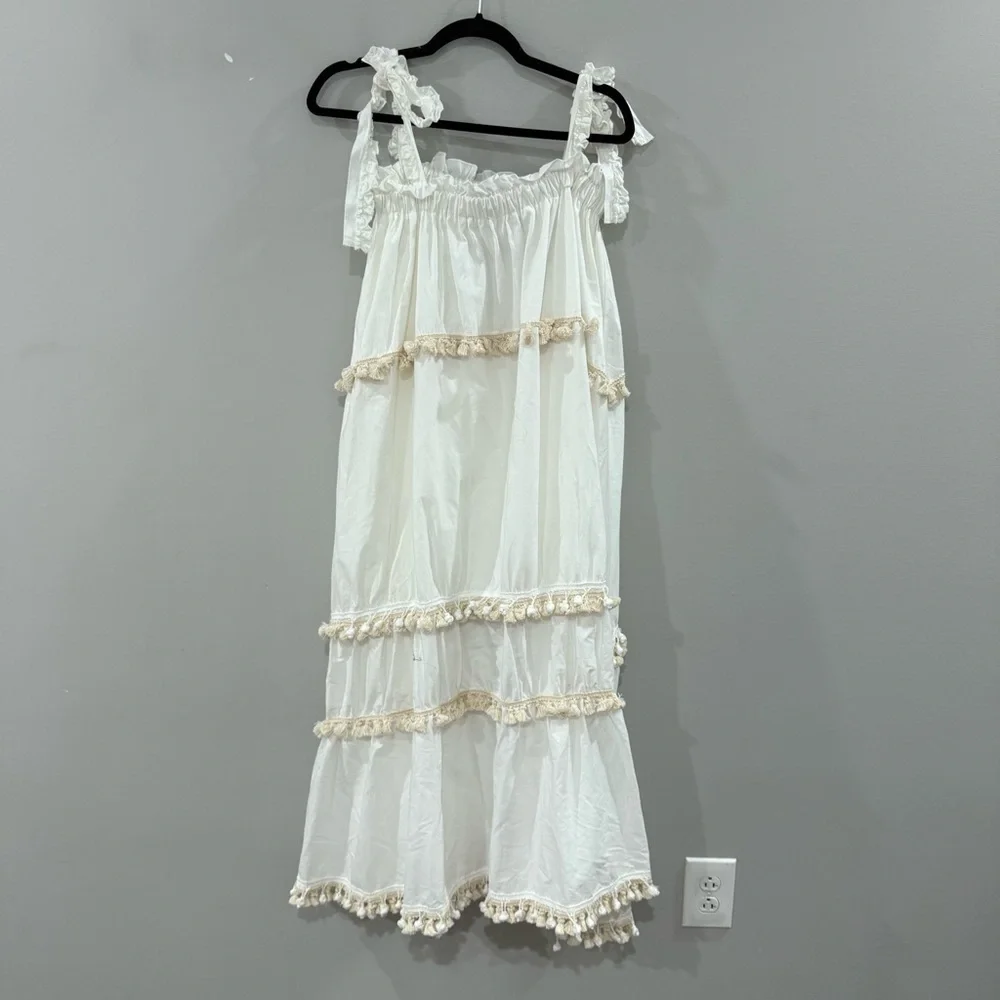 NWT Devotion Twins Dress Tassel Tiered Midi Strap Tie in White
